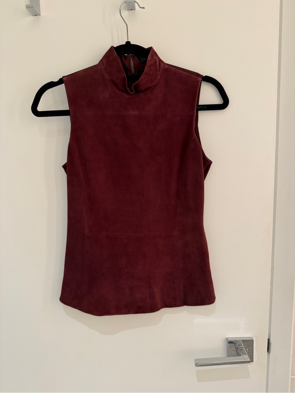Sleeveless Mock Neck Suede Top in Deep Burgundy